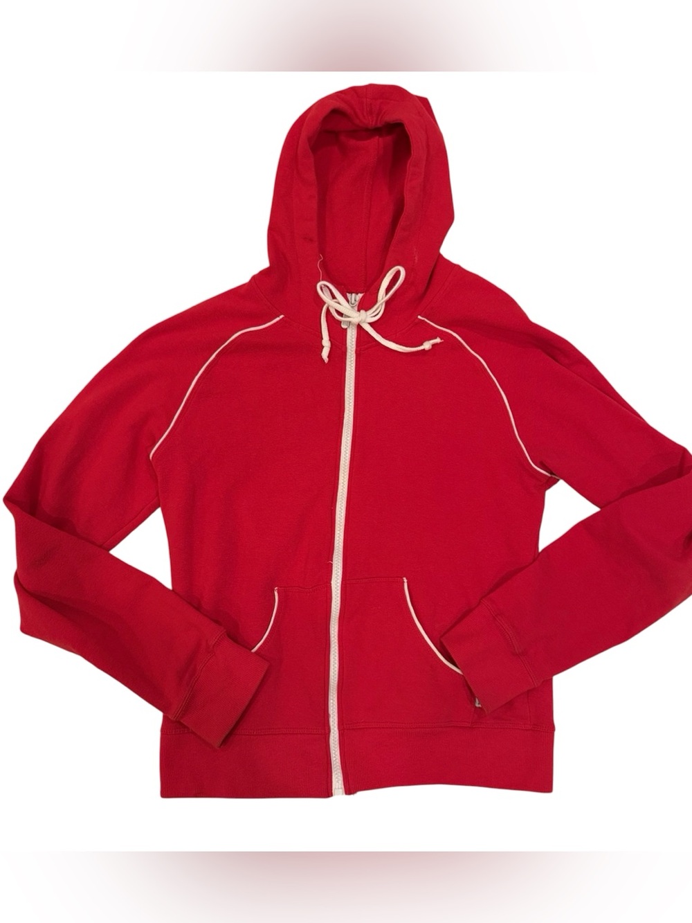 Vintage 70’s Soffe Red Hoodie Retro Zip-up Sweatshirt with White Piping Size M